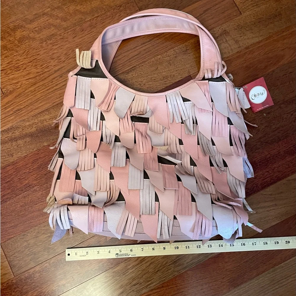 Chaos by Elsie Pink Leather Fringe Shoulder Hobo Bag - Picture 9 of 10